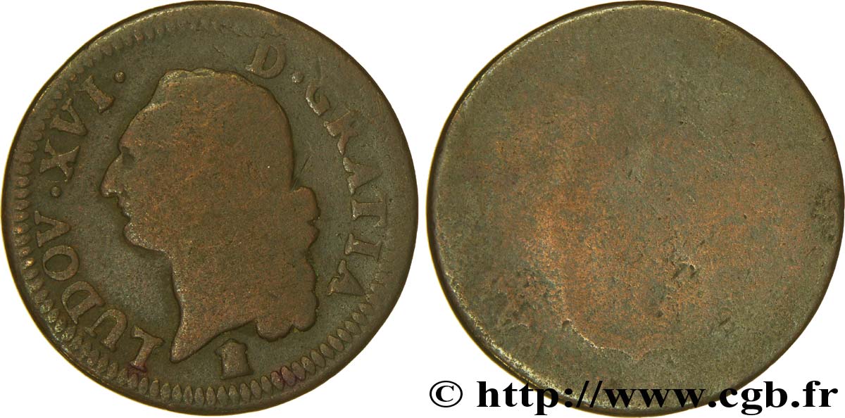 LOUIS XVI Sol dit  à l écu  n.d. Bordeaux TB/AB