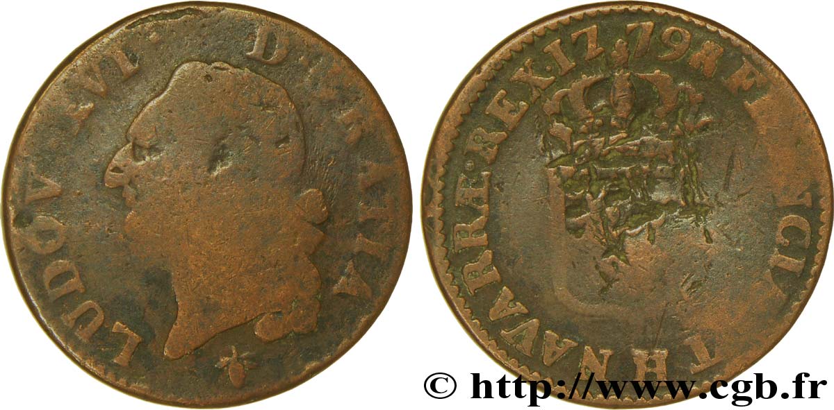 LOUIS XVI Sol dit  à l écu  1779 La Rochelle B+