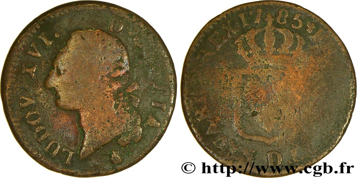 LOUIS XVI (MONARQUE CONSTITUTIONNEL)  Sol dit &nbsp;à l&nbsp;écu&nbsp; 1785 Lyon AB/B