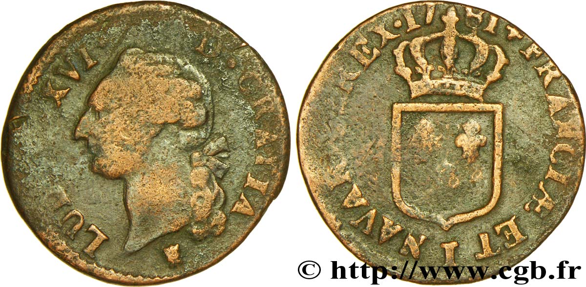 LOUIS XVI Sol dit “à l écu” 1781 Limoges B/B+