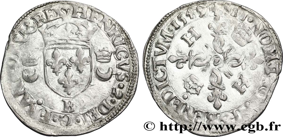 HENRI II Douzain aux croissants 1549 Rouen TTB+