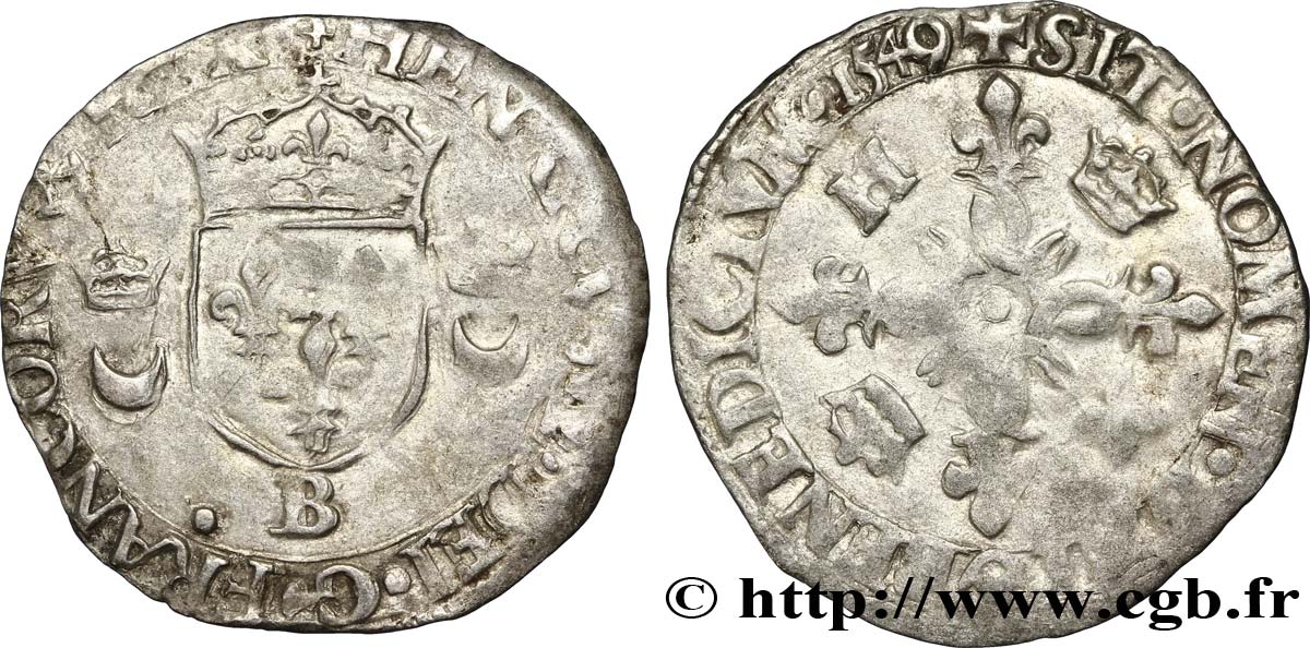 HENRY II Douzain aux croissants 1549 Rouen fSS