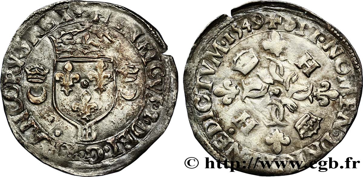 HENRY II Douzain aux croissants 1549 Rouen BB