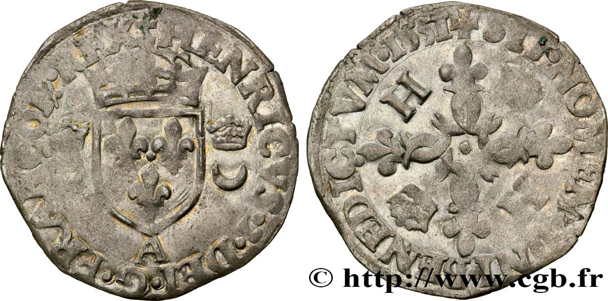 HENRI II Douzain aux croissants 1551 Paris TTB