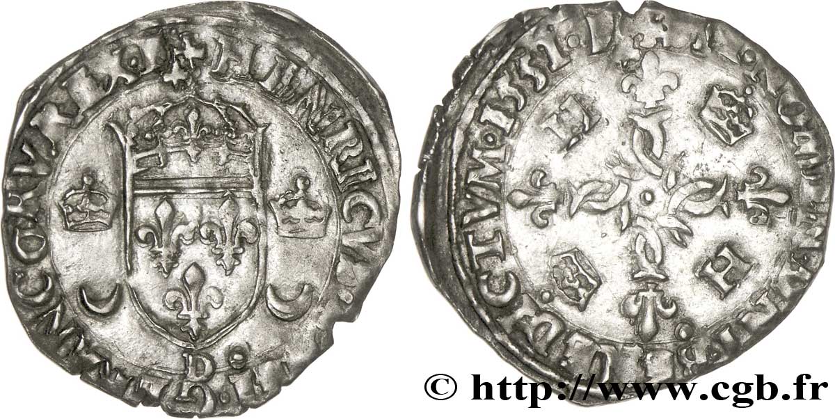 HENRI II Douzain aux croissants 1551 Lyon TTB