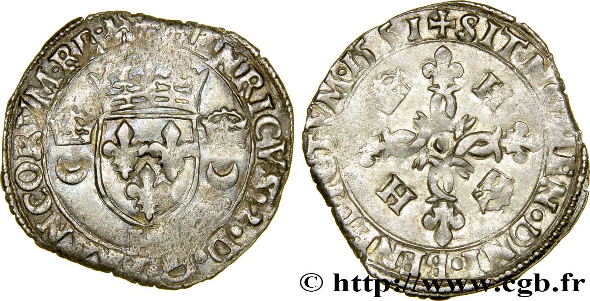 HENRI II Douzain aux croissants 1551 La Rochelle TTB/TTB+