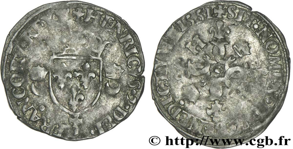 HENRI II Douzain aux croissants 1551 Caen TB/TB+