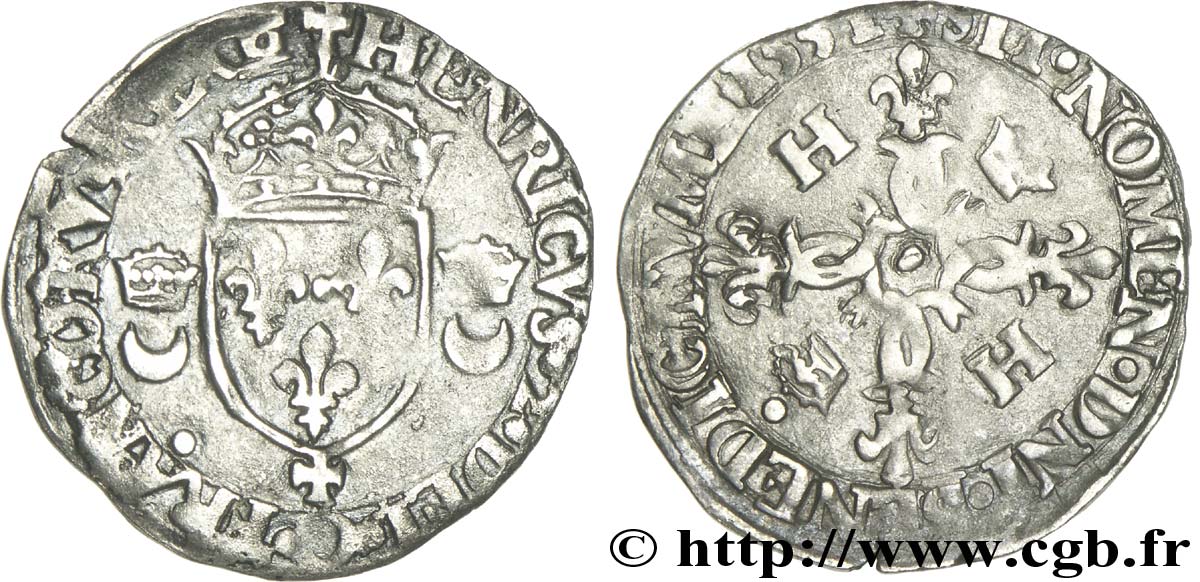 HENRI II Douzain aux croissants 1551 Caen TTB