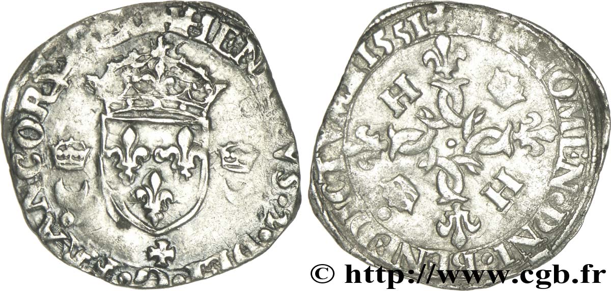 HENRI II Douzain aux croissants 1551 Caen TTB