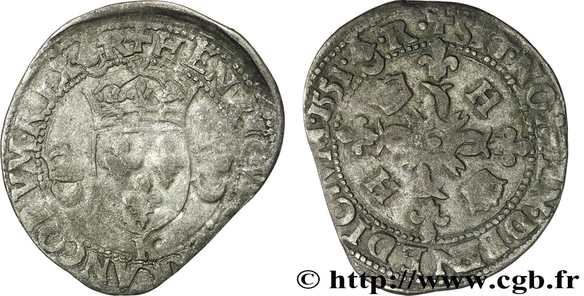HENRI II Douzain aux croissants 1551 Bordeaux B+/TB