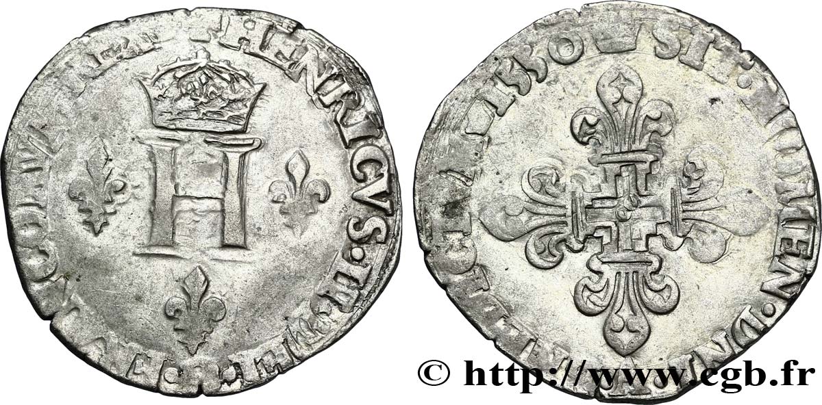 HENRI II Double sol Parisis, ou six blancs ou  gros de Nesle  1550 Paris, Moulin de Nesle TB+