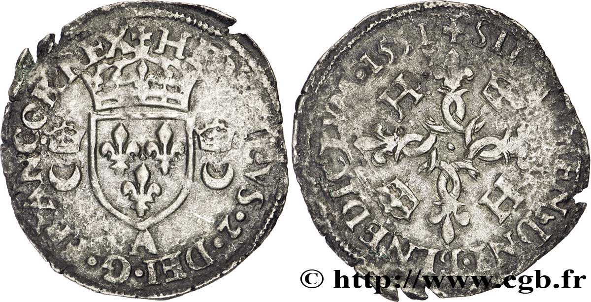 HENRY II Douzain aux croissants 1551 Paris VF