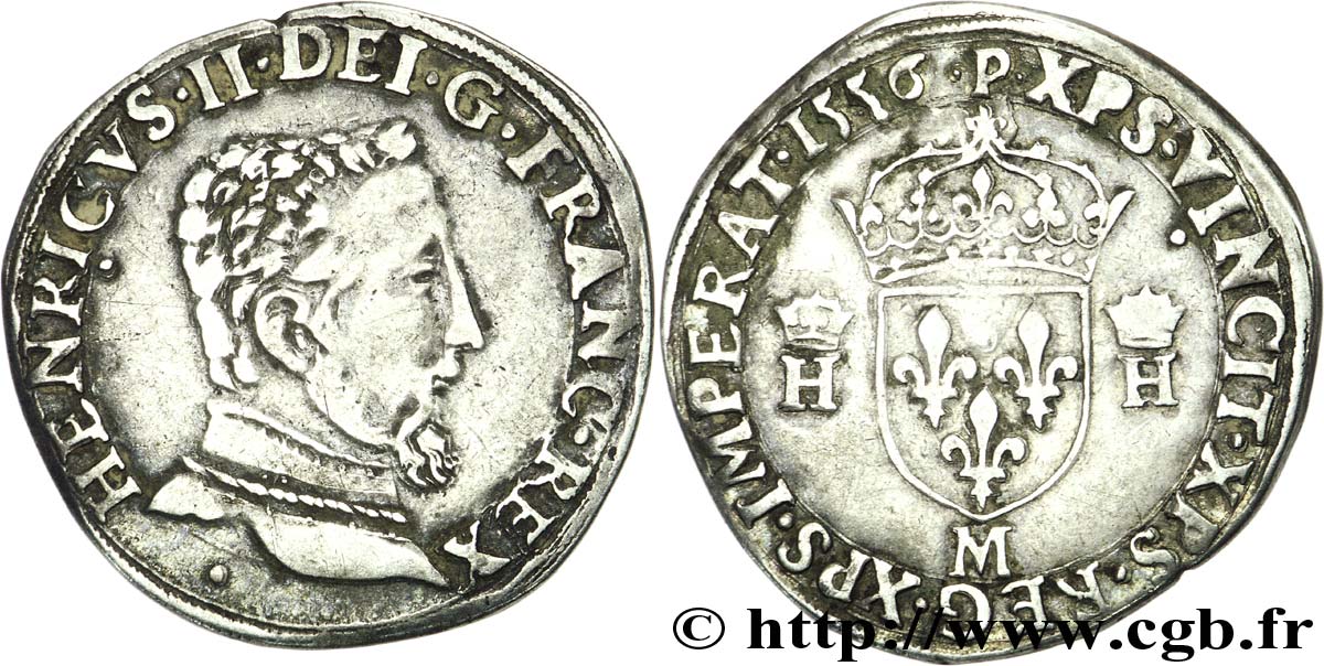 HENRI II Teston à la tête nue, 5e type 1556 Toulouse TTB