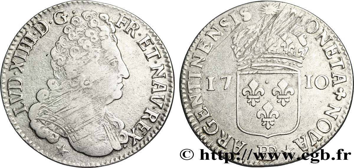 LOUIS XIV LE GRAND OU LE ROI SOLEIL Quarante-quatre sols de Strasbourg 1710 Strasbourg TB+/TTB