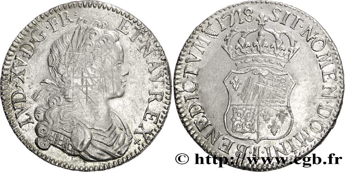 LOUIS XV DIT LE BIEN AIMÉ Écu de Navarre 1718 Limoges TTB+