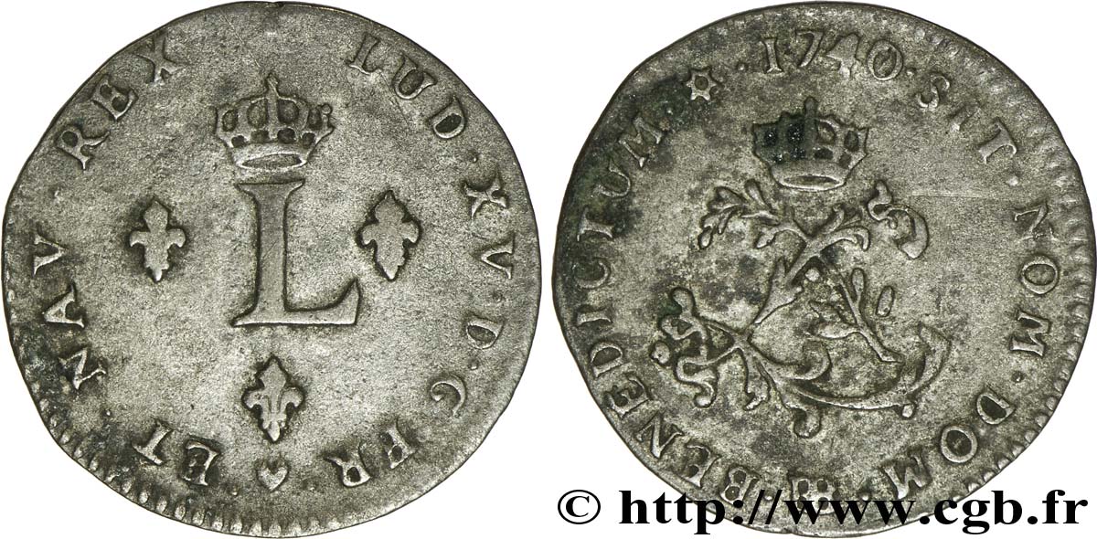 LOUIS XV DIT LE BIEN AIMÉ Double sol de billon 1740 Strasbourg TTB
