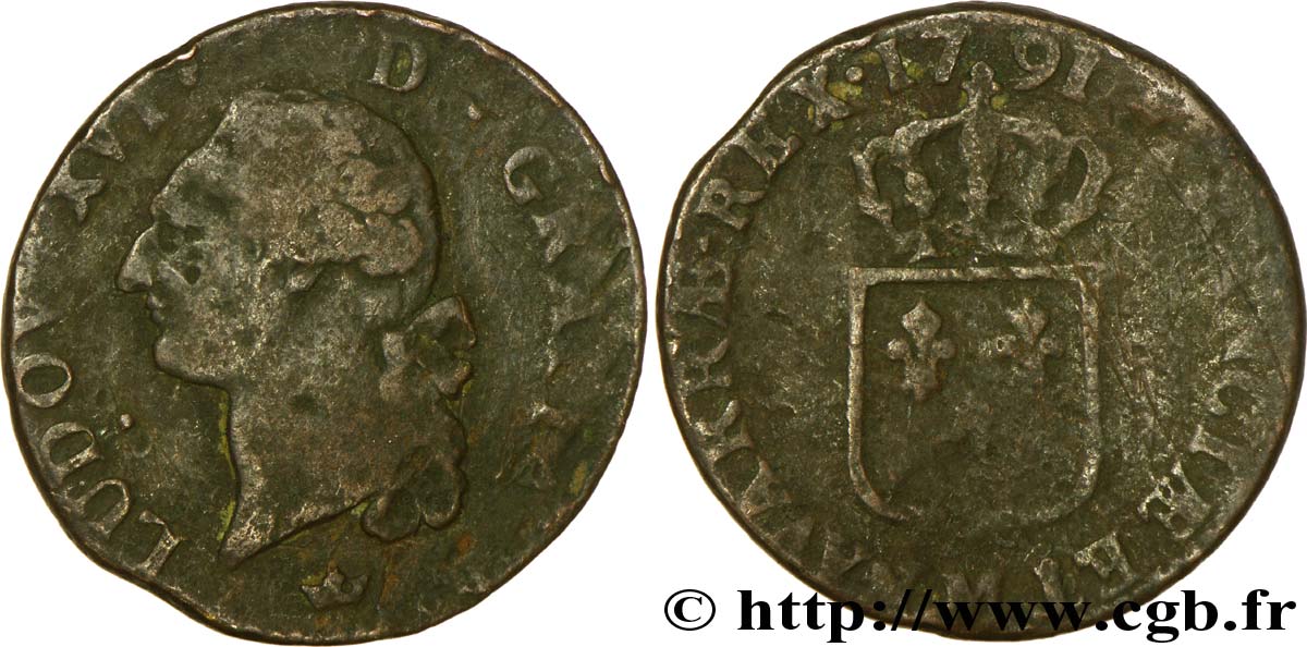 LOUIS XVI (MONARQUE CONSTITUTIONNEL)  Sol dit &nbsp;à l&nbsp;écu&nbsp; 1791 Toulouse B/AB