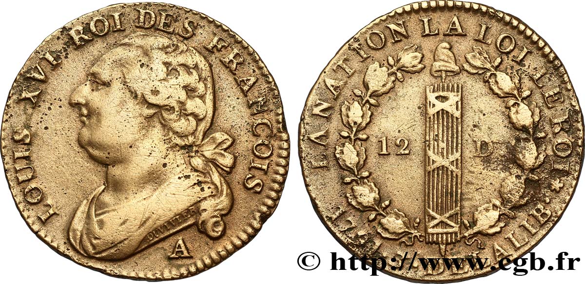LOUIS XVI (MONARQUE CONSTITUTIONNEL)  12 deniers dit  au faisceau , type FRANCOIS 1791 Paris TTB