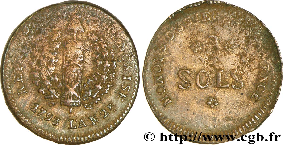 SIÈGE DE MAYENCE 2 sols 1793 Mayence bry_171458 Royales françaises