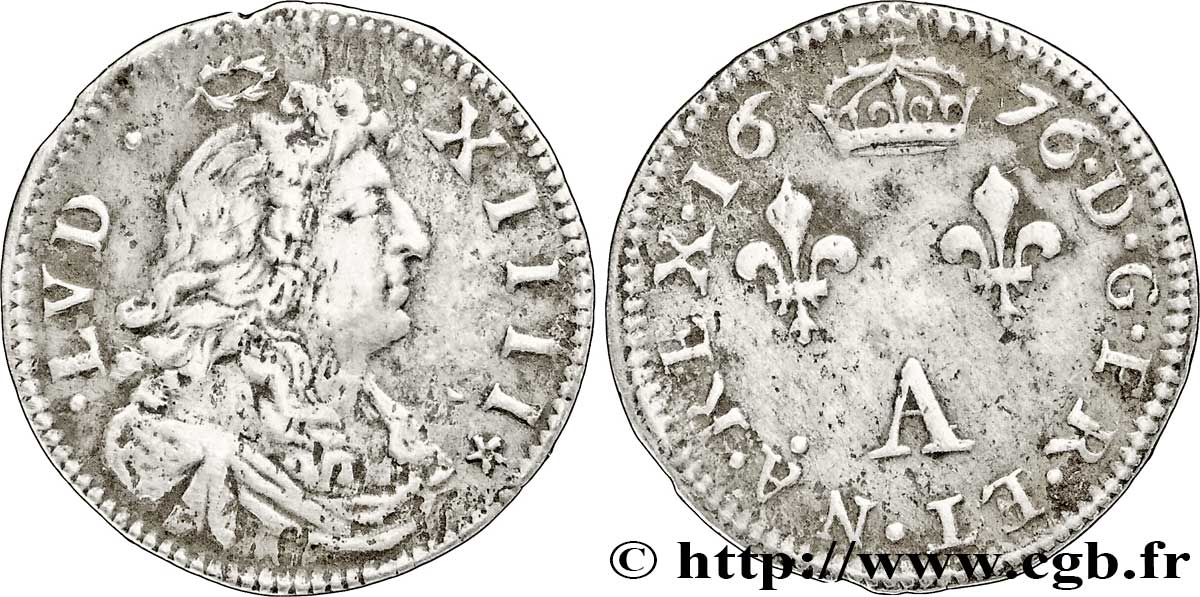 LOUIS XIV LE GRAND OU LE ROI SOLEIL Deux sols aux deux lis sous couronne 1676 Paris TTB