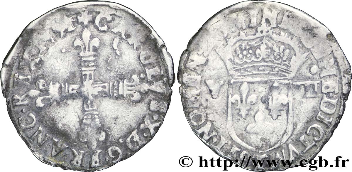 CHARLES X, CARDINAL OF BOURBON Huitième d écu, croix de face 1591 Nantes VF