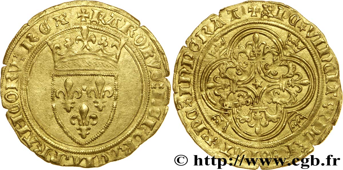 MONNAYAGE DU DUC DE BOURGOGNE AU NOM DE CHARLES VI LE FOU OU LE BIEN AIMÉ Écu d or à la couronne n.d. Dijon TTB+