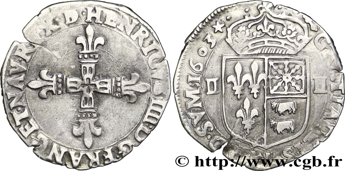 HENRY IV Quart d écu de Béarn 1603 Morlaàs MBC