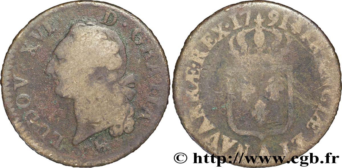 LOUIS XVI (MONARQUE CONSTITUTIONNEL)  Sol dit &nbsp;à l&nbsp;écu&nbsp; 1791 Paris AB
