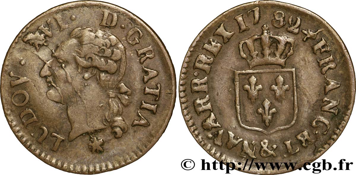 LOUIS XVI Liard dit “à l écu” 1782 Aix-en-Provence TTB+