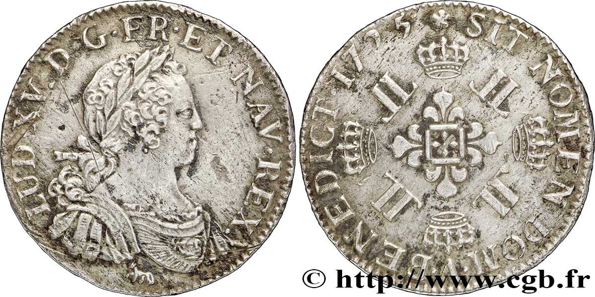 LOUIS XV DIT LE BIEN AIMÉ Demi-écu à la croix fleurdelisée couronnée et aux huit L 1725 Paris TTB