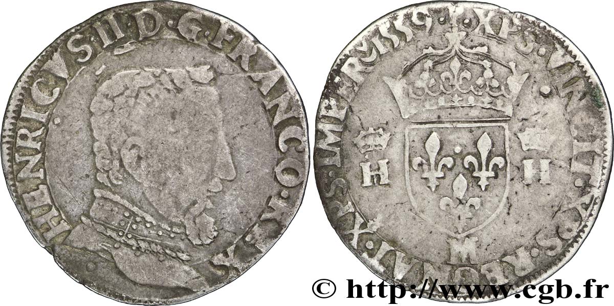 FRANCIS II. COINAGE AT THE NAME OF HENRY II Teston à la tête nue, 5e type 1559 Toulouse F