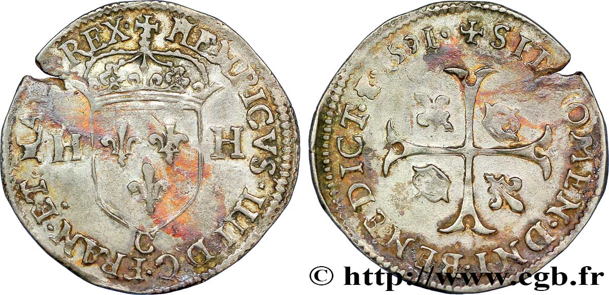 HENRI IV LE GRAND Douzain aux deux H, 2e type 1591 Saint-Lô TTB