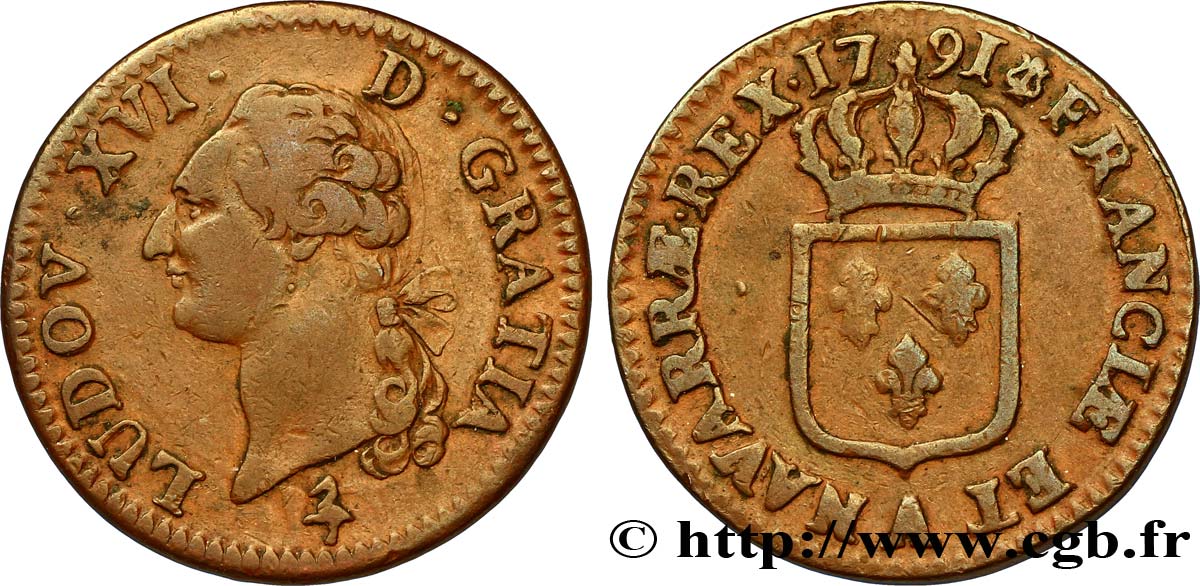 LOUIS XVI Sol dit  à l écu  1791 Paris TTB