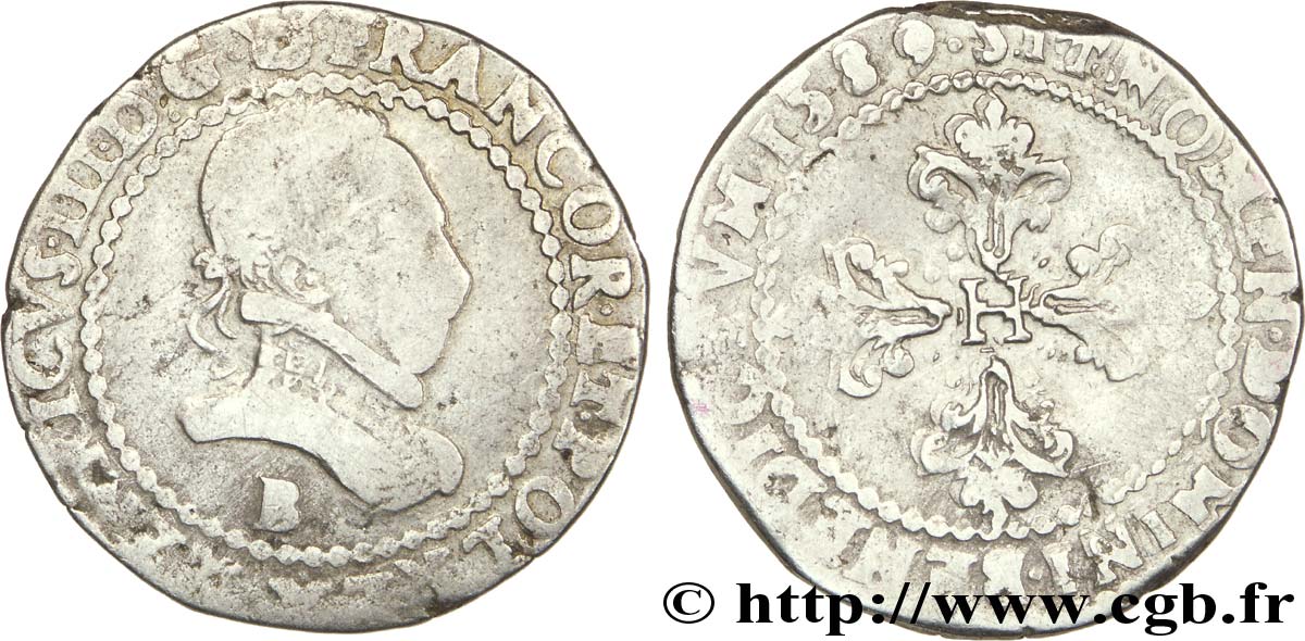 HENRI III Demi-franc au col plat 1589 Rouen B