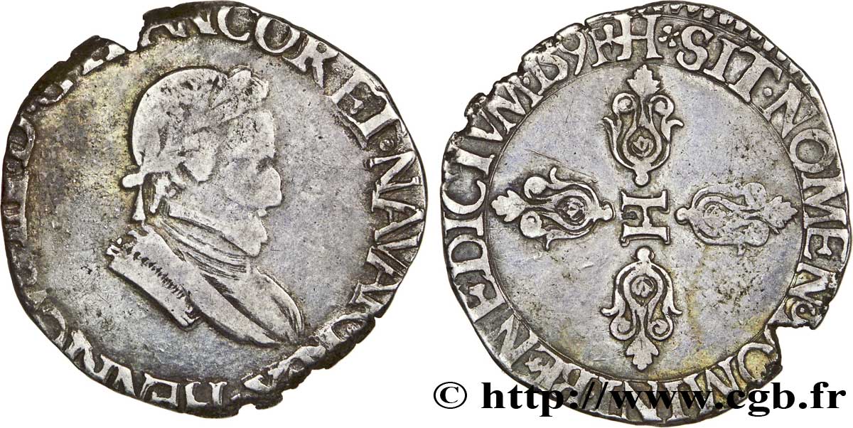 HENRI IV LE GRAND Demi-franc 1591 La Rochelle TTB