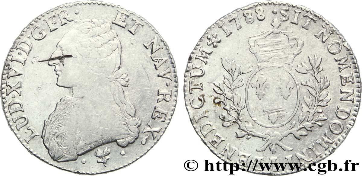 LOUIS XVI Écu aux branches d olivier 1788 Bayonne VF/XF