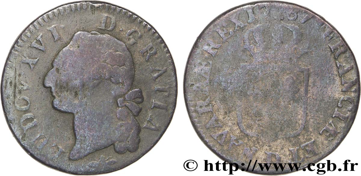 LOUIS XVI Sol dit  à l écu  1787 Lyon B/AB