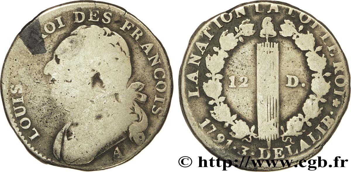 LOUIS XVI (MONARQUE CONSTITUTIONNEL)  12 deniers dit  au faisceau , type FRANCOIS 1791 Paris, Monnaie du Louvre AB/B