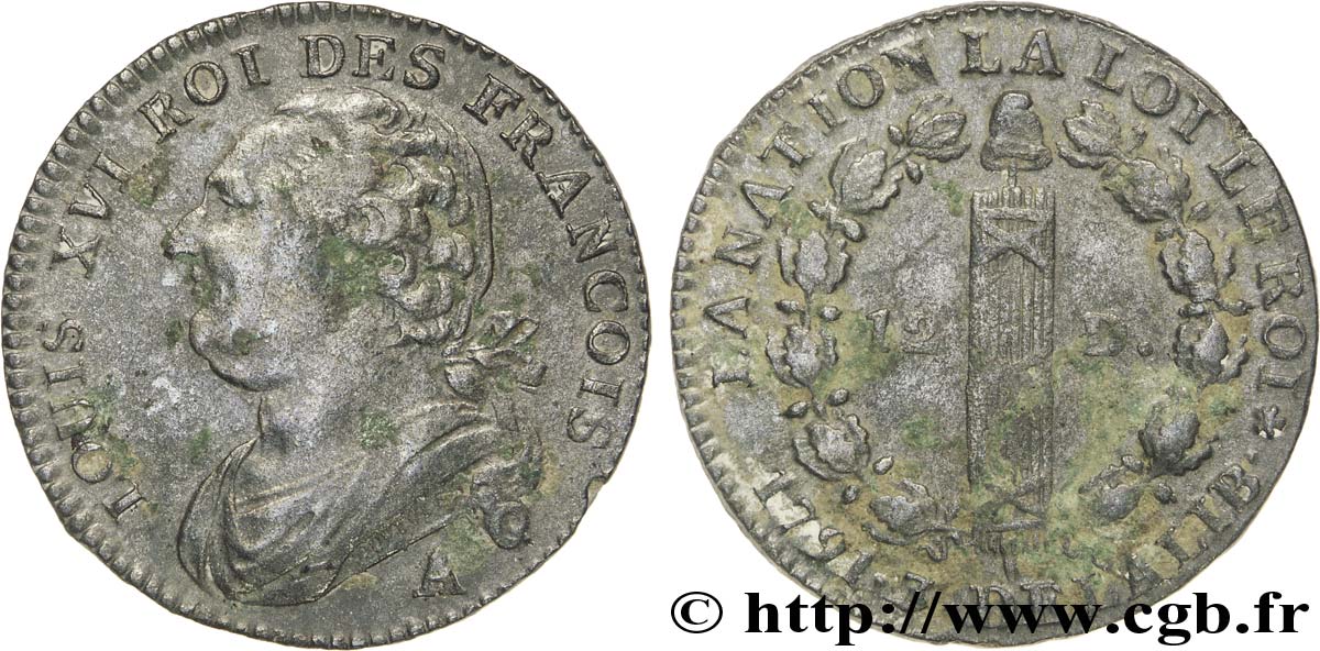 LOUIS XVI (MONARQUE CONSTITUTIONNEL)  12 deniers dit  au faisceau , type FRANCOIS 1791 Paris TB