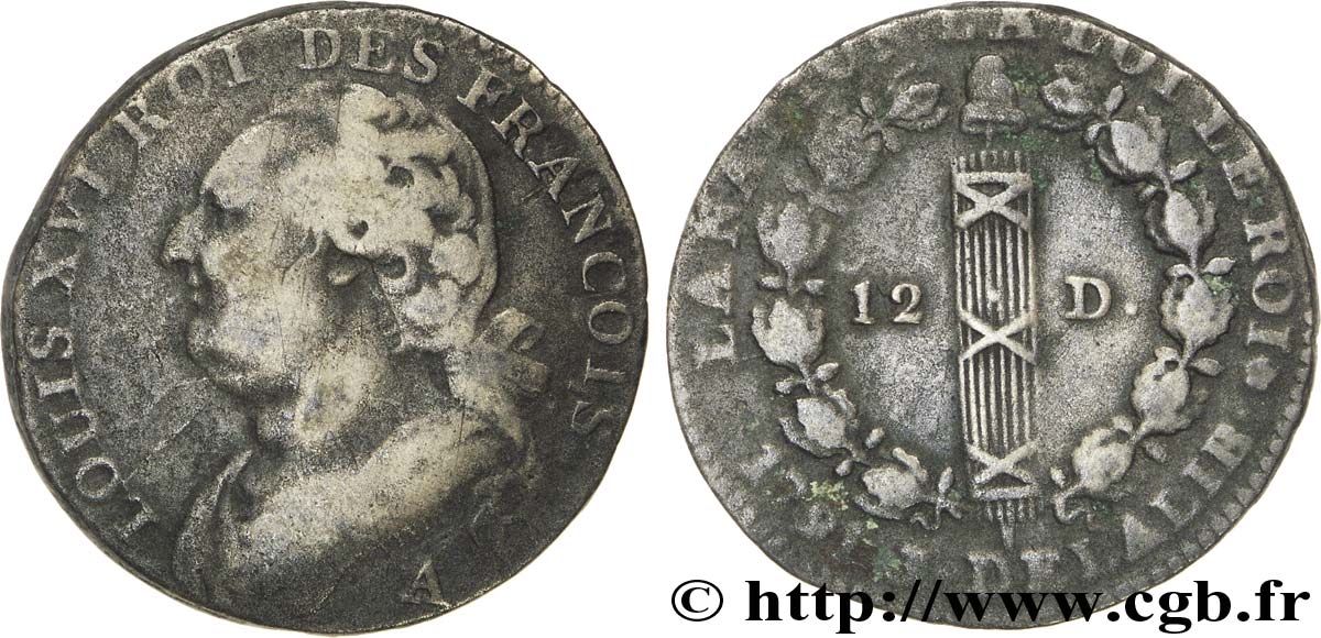 LOUIS XVI (MONARQUE CONSTITUTIONNEL)  12 deniers dit  au faisceau , type FRANCOIS 1791 Paris B+