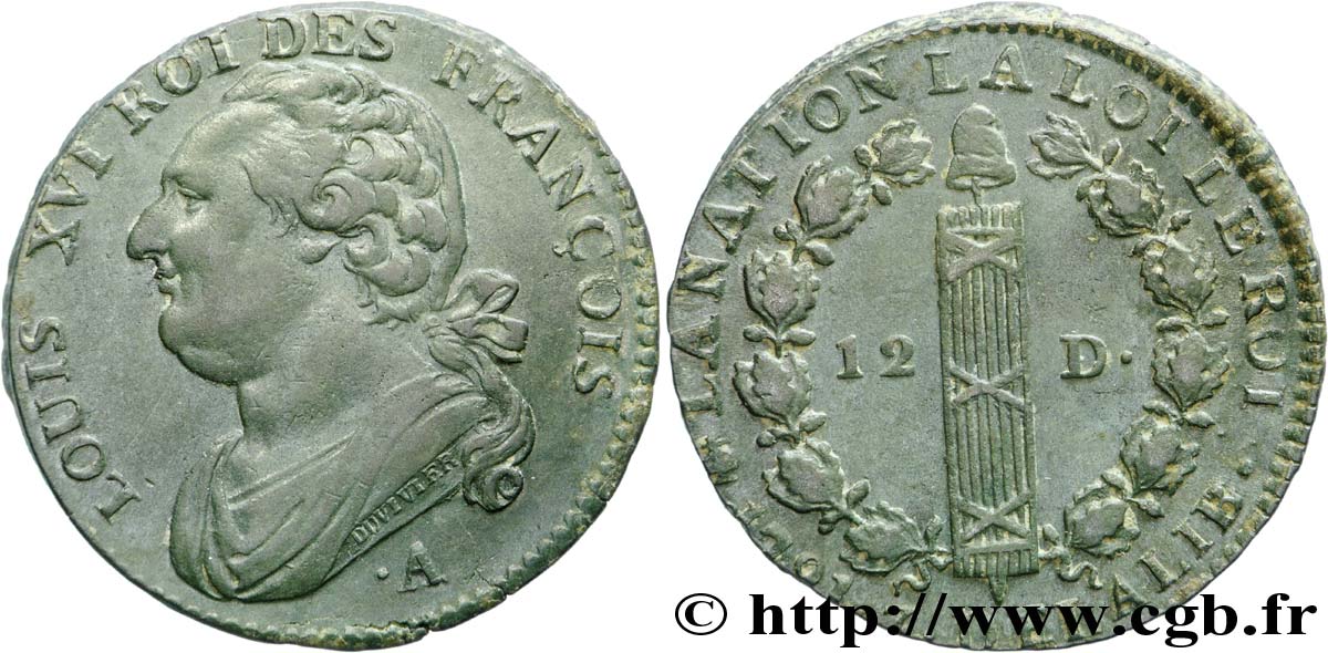 LOUIS XVI (MONARQUE CONSTITUTIONNEL)  12 deniers dit  au faisceau , type FRANCOIS 1791 Paris TTB+