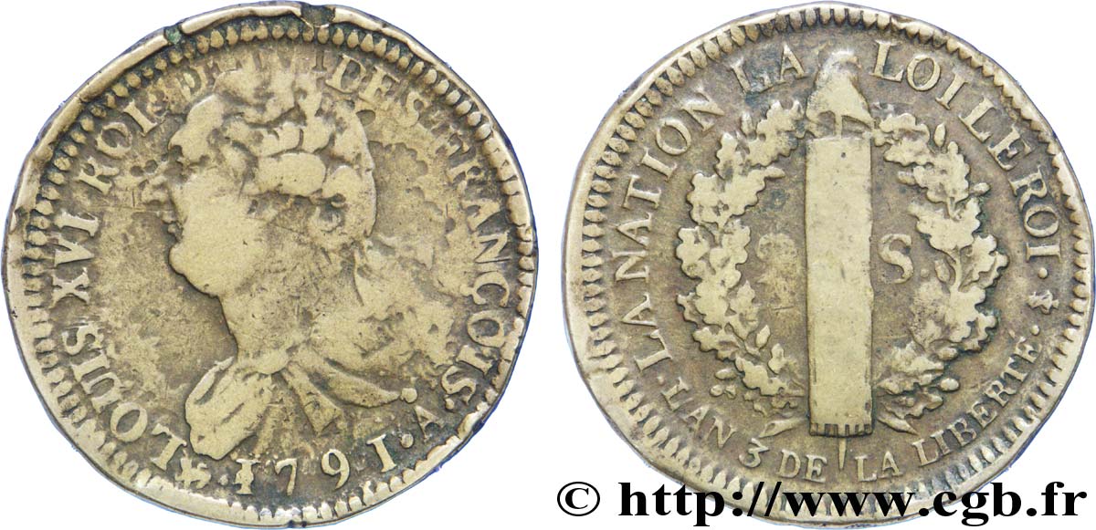LOUIS XVI (MONARQUE CONSTITUTIONNEL)  2 sols dit  au faisceau , type FRANÇOIS 1791 Paris TB