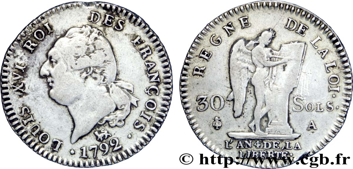 LOUIS XVI (MONARQUE CONSTITUTIONNEL)  30 sols dit  au génie , type FRANÇOIS 1792 Paris TTB