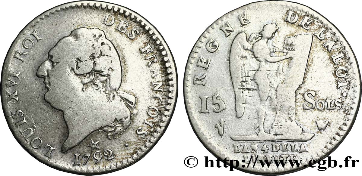 LOUIS XVI (MONARQUE CONSTITUTIONNEL)  15 sols dit  au génie , type FRANCOIS 1792 Lille TB
