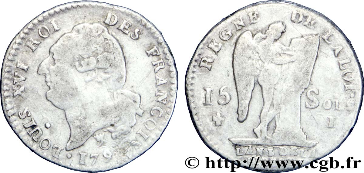 LOUIS XVI (MONARQUE CONSTITUTIONNEL)  15 sols dit &nbsp;au génie&nbsp;, type FRANÇOIS 1791 Limoges TB