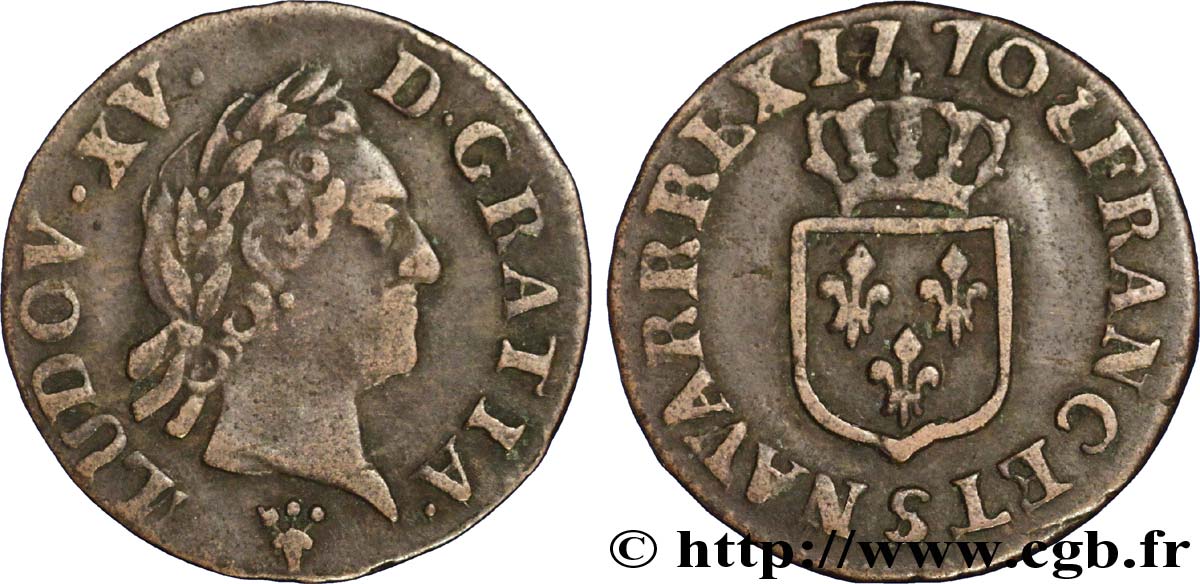 LOUIS XV DIT LE BIEN AIMÉ Liard dit “à la vieille tête” 1770 Reims TTB