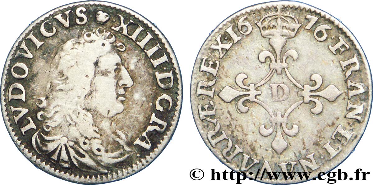 LOUIS XIV LE GRAND OU LE ROI SOLEIL Quatre sols à la croix formée de lis 1676 Vimy-en-Lyonnais (actuellement Neuville-sur-Saône) TB+/TTB