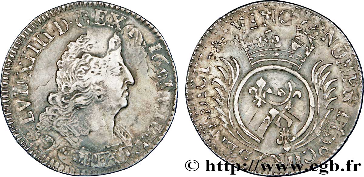 LOUIS XIV LE GRAND OU LE ROI SOLEIL Quart d&nbsp;écu aux palmes 1694 Atelier indéterminé TTB