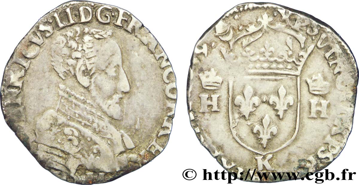 FRANÇOIS II. MONNAYAGE AU NOM D&nbsp;HENRI II Demi-teston à la tête nue, 3e type 1559 Bordeaux TTB