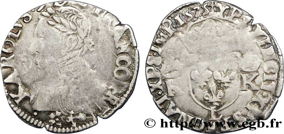 HENRY III. COINAGE AT THE NAME OF CHARLES IX Demi-teston, 4e type 1575 Bayonne VF